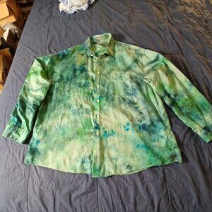 My Shirt - Tie Dyed Green & Blue Calvin Klein Dress Shirt - 100% cotton